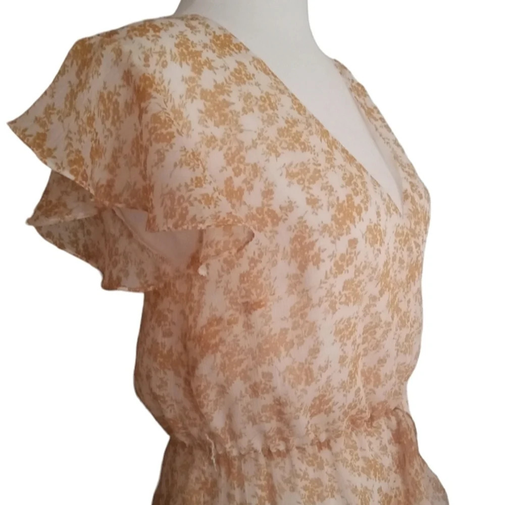 Revolve Mink Pink Gold White Floral Cottagecore Tiered Lana Dress Size Small - Picture 5 of 8